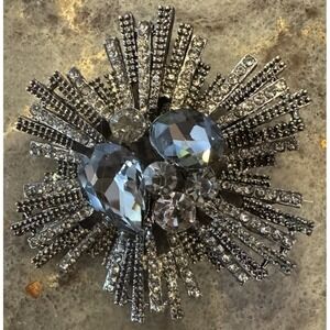 Vintage Black Rhinestone Starburst Brooch Gunmetal Tone Statement Pin Hollywood